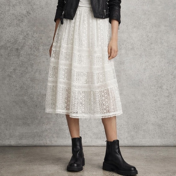 All Saints Dresses & Skirts - All Saints White Lace A-Line Midi Skirt
